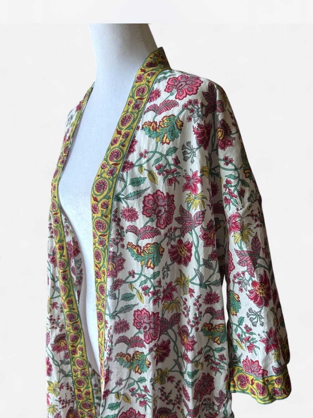 WORLD MARKET Floral Indian Block Print Cotton Kimono Robe - Picture 2 of 6